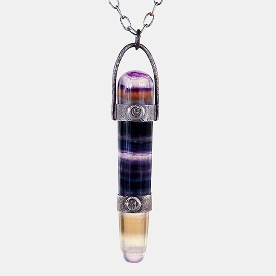 Fluorite Power Piece Pendant With Moon/Star and Dreamcatcher Emblems