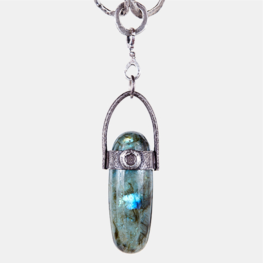 Labradorite Power Piece Pendant With Ganesh Emblem
