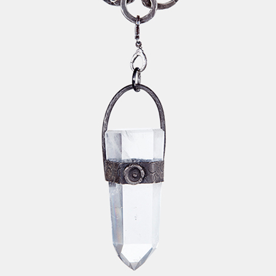 Clear Quartz Power Piece Pendant With Snake Emblem