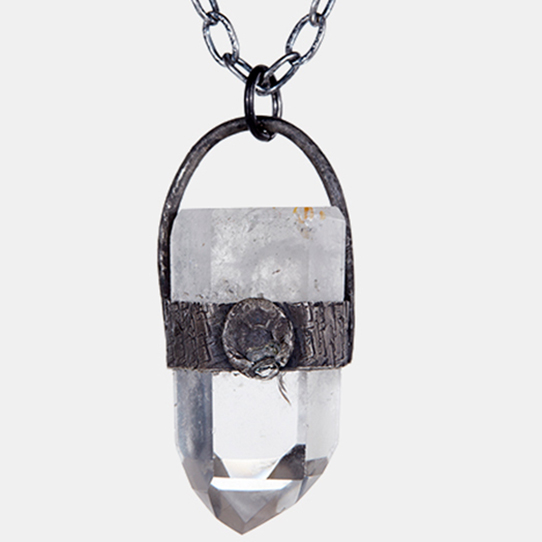 Clear Quartz Power Piece Pendant With Scarab Emblem