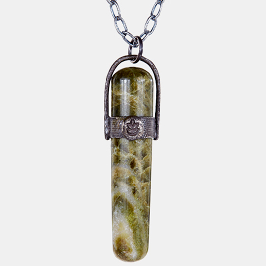 Serpentine Power Piece Pendant With Leaf Emblem