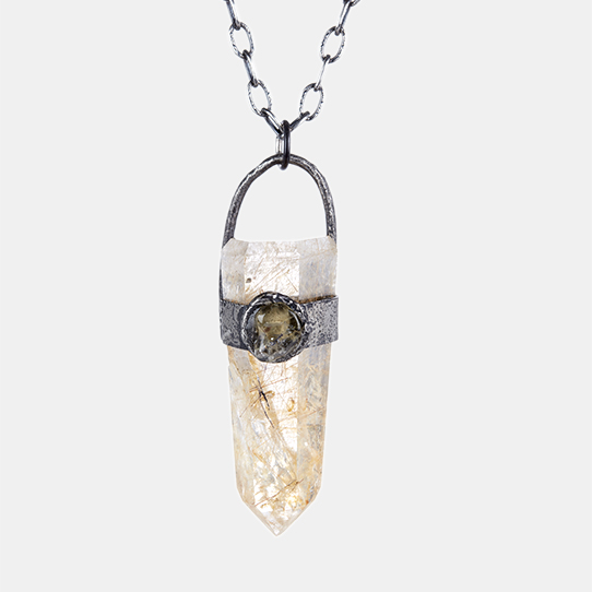 Rutilated Citrine Power Piece Pendant with Citrine Chip