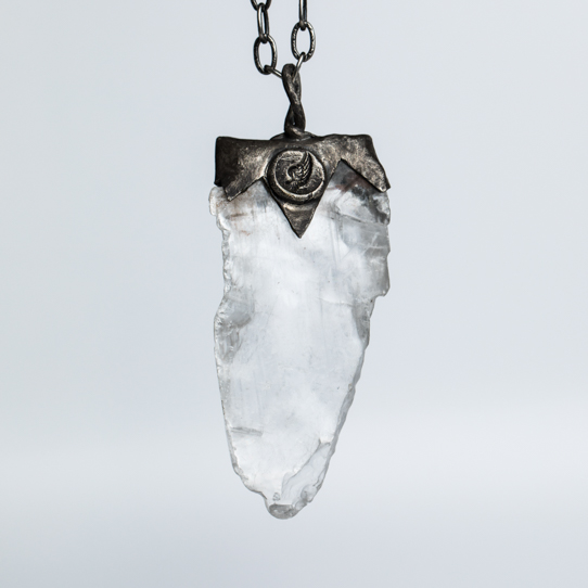 Smooth Angel Wing Selenite Power Piece Pendant with Angel Wing Emblem