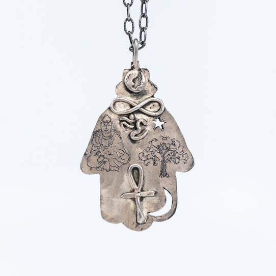 Large Sterling Silver Hamsa Power Piece Pendant