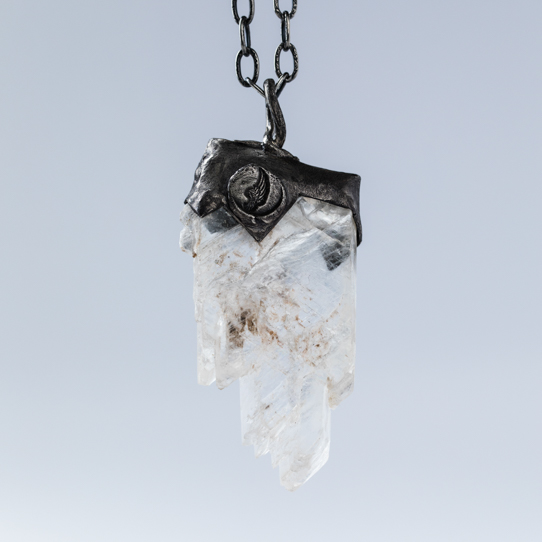 Multi-Layered Angel Wing Selenite Power Piece Pendant with Angel Wing Emblem