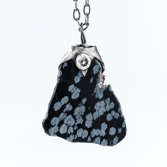 Snowflake Obsidian Power Piece Pendant with Ourobouros Emblem