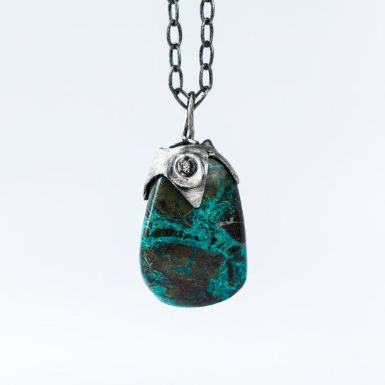 Dark Chrysocolla Power Piece Pendant with Buddha Emblem