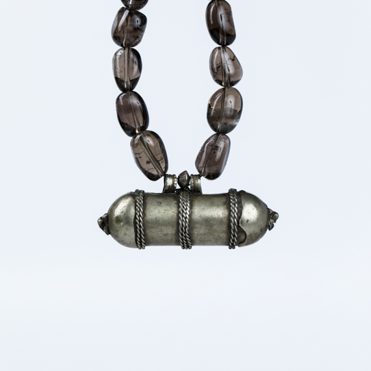 Vintage Ethiopian Power Piece Pendant with Smokey Quartz Beads