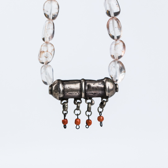 Vintage Ethiopian Power Piece Pendant with Coral and Rutilated Quartz Beads