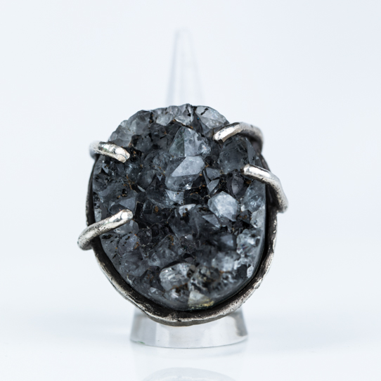 Black/White Amethyst Druzy Power Piece Ring