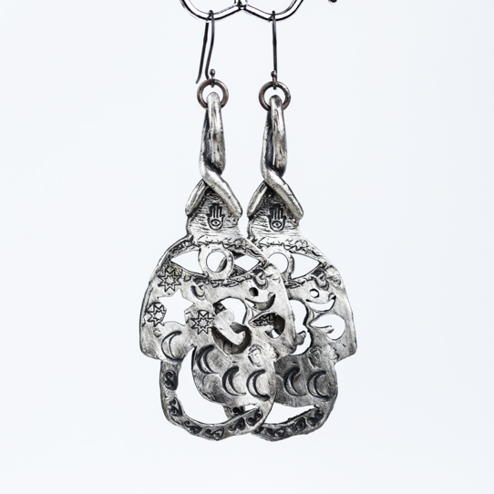 Sterling Silver Hamsa Power Piece Earrings