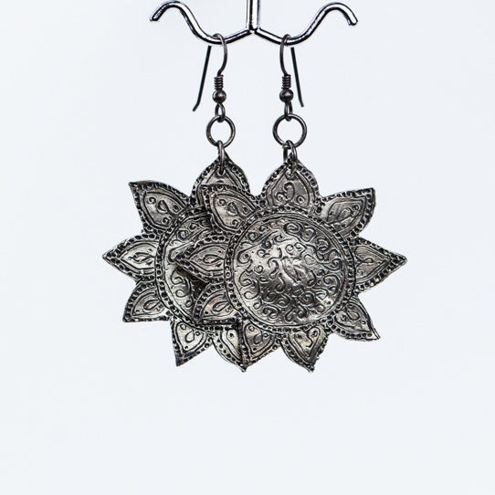 Large Sterling Silver Moroccan Star Power Piece Earrings