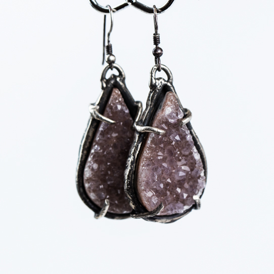 Large Pink Amethyst Druzy Power Piece Drop Earrings