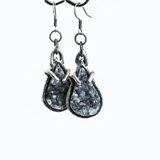 Medium Black Amethyst Druzy Power Piece Drop Earrings