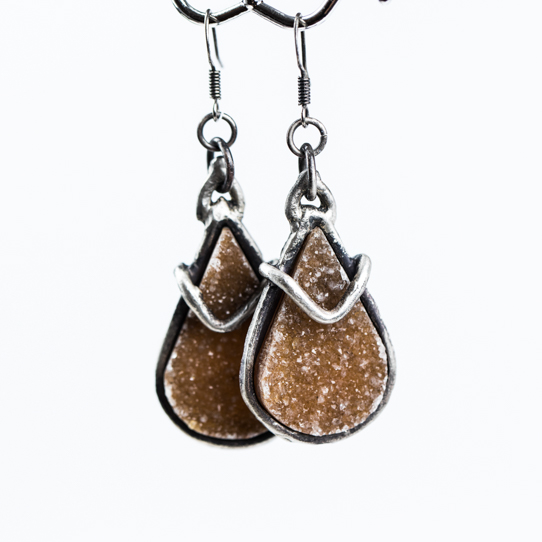 Medium Ginger Amethyst Druzy Power Piece Drop Earrings