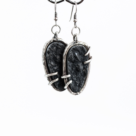 Oval Black Amethyst Druzy Power Piece Earrings