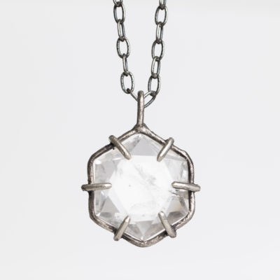 Hexagonal Clear Quartz Crystal Vogel Star of David Power Piece Pendant
