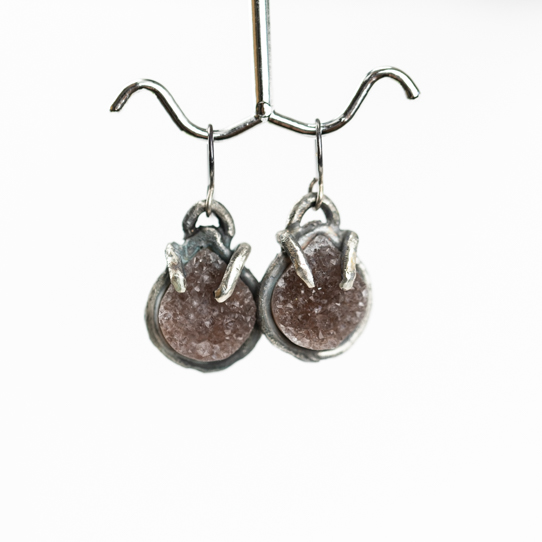 Small Charcoal Brown Amethyst Druzy Earrings