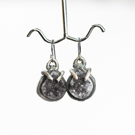 Small Charcoal Amethyst Druzy Earrings