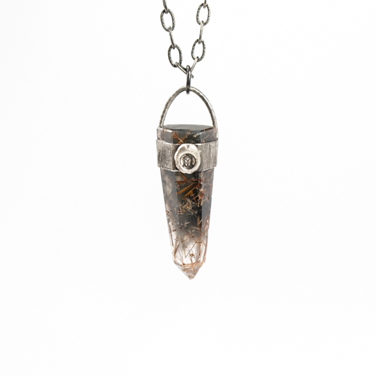 Smokey Rutilated Quartz Power Piece Pendant with Buddha Emblem