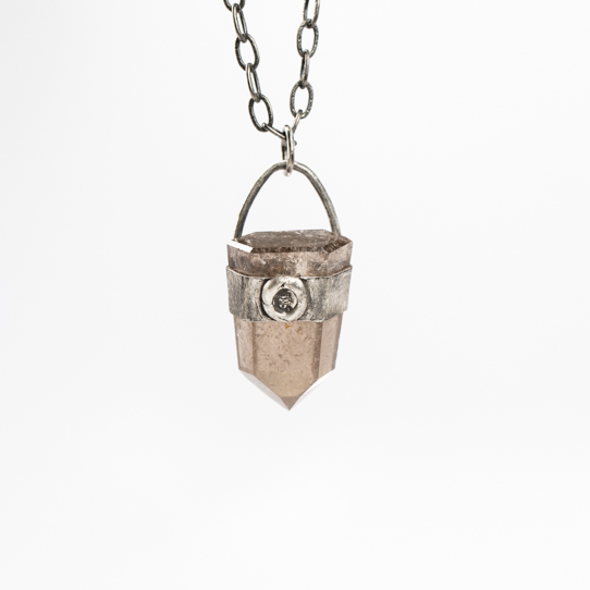Smokey Rutilated Quartz Power Piece Pendant with Buddha Emblem