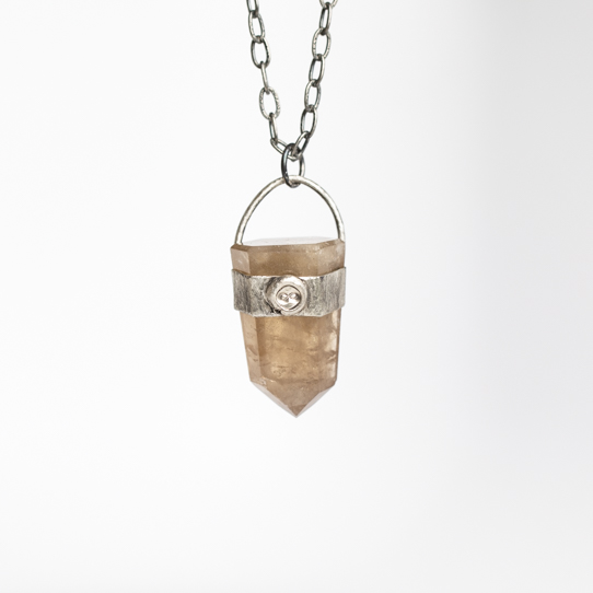 Smokey Rutilated Quartz Power Piece Pendant with Infinity Emblem