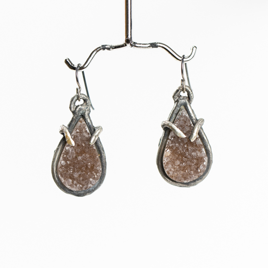 Medium Taupe Amethyst Druzy Earrings