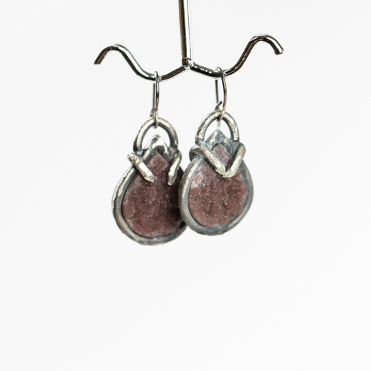 Small Deep Rose Amethyst Druzy Earrings