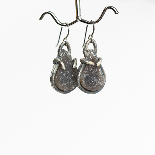 Small Brown-Grey Amethyst Druzy Earrings