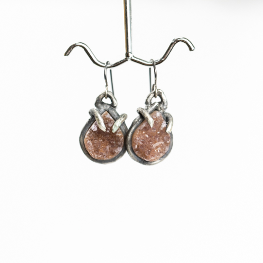Small Deep Peach Amethyst Druzy Earrings
