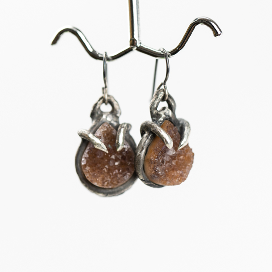 Small Ginger Amethyst Druzy Earrings