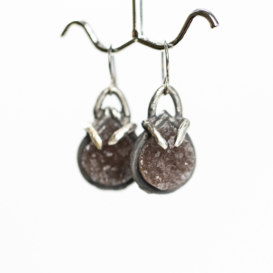 Small Charcoal brown Amethyst Druzy Earrings
