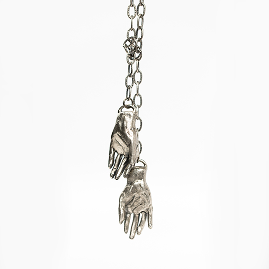 Sculptural Sterling Silver Hands Power Piece Lariat