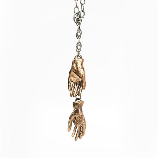 Sculptural Bronze Hands Power Piece Lariat