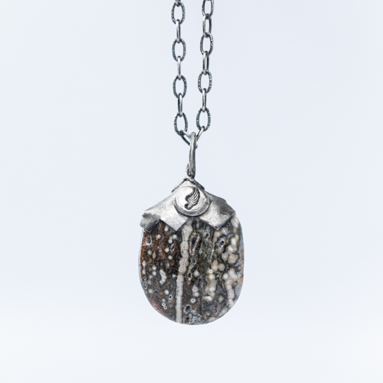 Ocean Jasper Power Piece Pendant With Angel Emblem