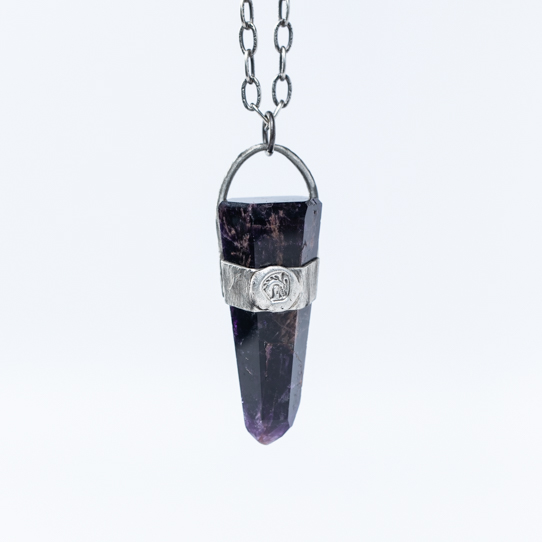 Black Amethyst Power Piece Pendant With Dragon Emblem