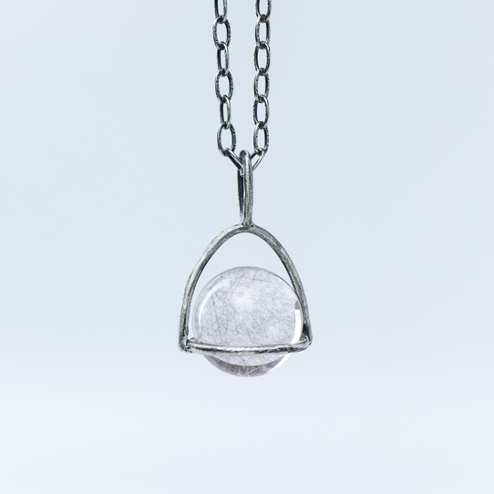 Silver Rutilated Quartz Sphere Power Piece Pendant