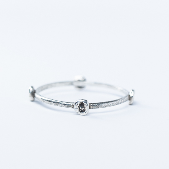 Sterling Silver Power Piece Bangle with Eye of Horus, Ourobouros, Hamsa and Ganesh Emblems