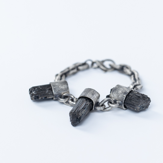 The Zack Sterling Silver Chain Link Bracelet with Black Tourmalines