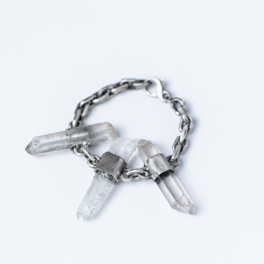 The Zack Sterling Silver Chain Link Bracelet with Clear Quartzes